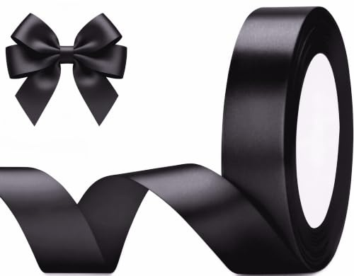 20mm Wide Black Ribbon, Yiduohua 22M Ribbons for Gift Wrapping, Gift Wrap Ribbons for Crafting, Halloween & Christmas, Wedding & Valentine's Day Decoration