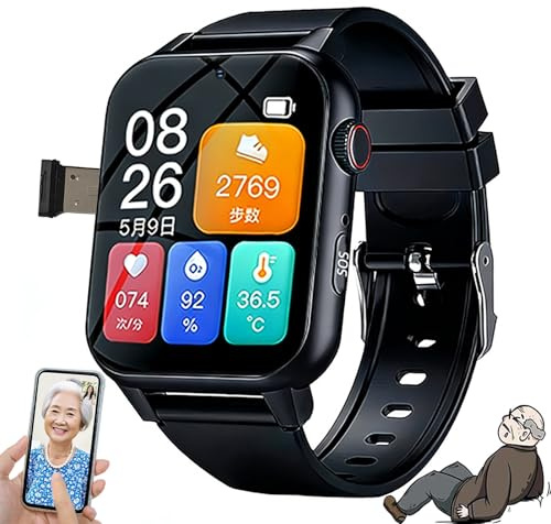 SUNBGRPYE Reloj Inteligente 4G, con Botón De Emergencia SOS, Detección De Caídas, Posicionamiento GPS, Videollamada Bidireccional, Admite Tarjetas SIM, Reloj Inteligente para Personas Mayores