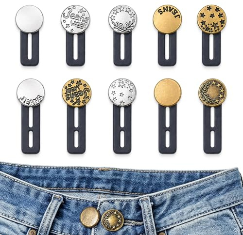 Extensor de cintura pantalón botones 10 piezas – Alargador pantalón elástico botón jeans ajustable metal silicona extensión cintura pantalón vaquero falda embarazo hombre mujer
