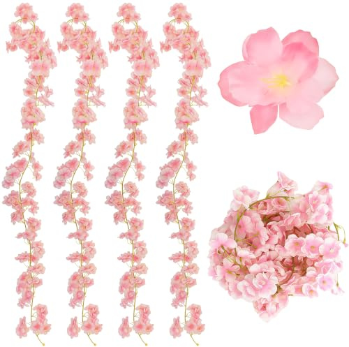 VIVIIHOO Guirnalda de Flores de Cerezo Artificial, 4 Piezas 180cm Enredaderas Florales para Pared, Escaleras y Decoración de Bodas, Guirnalda de Flores Decoración de Primavera para Salón