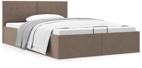 Drainlyn Förvaringssäng, hydraulisk 120 x 200 cm, brungrått, klädselsäng med gasfjäder, robust MDF-ram, ribbotten ingår, utrymmesbesparande sovrumsmöbler, modern design