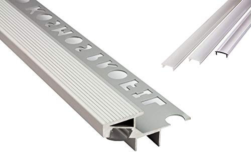 tktrading24 T-40 20° LED Premium Treppenprofil Alu Fliesenprofil 12mm silber - 1m milky