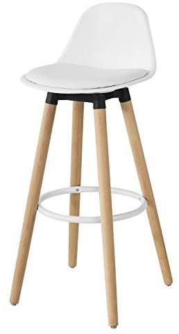 SoBuy FST70-W Barhocker mit Fußstütze Barstuhl Tresenhocker Barstuhl mit Rücklehne weiß Beine aus Buche Sitzhöhe: 71cm