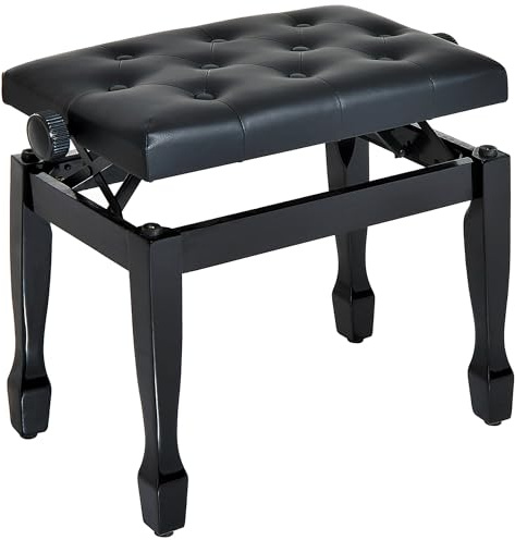HOMCOM Sgabello Panca per Pianoforte con Altezza Regolabile 45-55cm, in Legno e pelle PU Nera