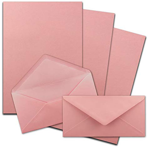 25x Briefpapier Set DIN A4 mit DIN Lang Briefumschlägen, Nassklebung - Alt-Rosa - mattes Schreibpapier mit Kuverts - FarbenFroh by GUSTAV NEUSER