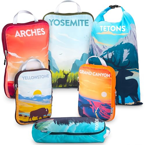 Tripped Travel Gear NatPark Kompressions-Verpackungswürfel für Reisen, Packwürfel und Reise-Organizer, Nationalpark, 6 Stück, Kompressions-Verpackungswürfel