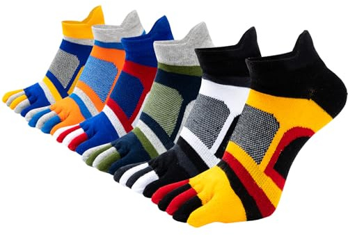 Fasot Men Toe Socks No Show Low Cut Split Toe 5 Finger Cotton Athletic Wicking 6 Pack