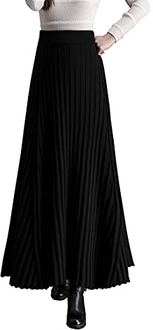 BiilyLi Jupe Longue Femme Hiver Élégant Haute Taille Tricotée Maxi Skirt A-Ligne Taille élastique Plissée Jupe L