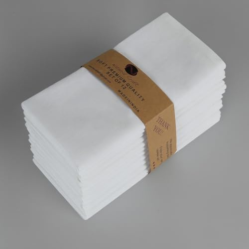 NATURALCRAFT White Cloth Napkins Set of 12 Cotton Linen 18x18 inch