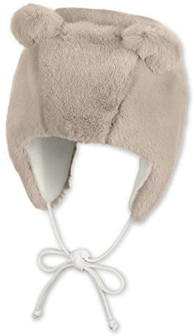 Sterntaler - Mädchen Wintermütze aus veganem Fell gefüttert mit Öhrchen und Bindebändern, beige – 4402043, Größe 39