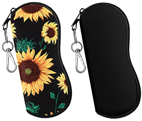 MoKo Sac de Lunettes de Soleil, [Lot de 2] En Néoprène Housse de Stockage des Lunettes pour Lunettes, Cadres, Sacoche, Clés, Crayons, Cartes - Noir + Tournesol