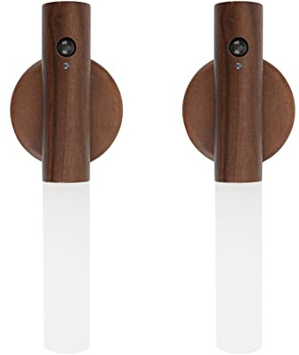 Pack of 2 Aufladbar Holz Wandleuchte, Innen-Nachtlicht mit Bewegungssensor, Magnetische Wiederaufladbare Kabellose Batterie-Wandleuchten mit Schalter für Schlafzimmer, Flur, Treppenhaus, Kinderzimmer