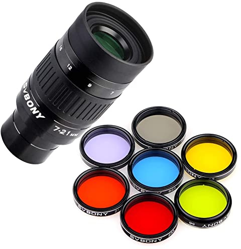 SVBONY SV135 7 to 21mm Telescope Zoom Eyepiece Bundle with SVBONY Telescope Filter 7pcs Filters Set for Lunar Planetary Views
