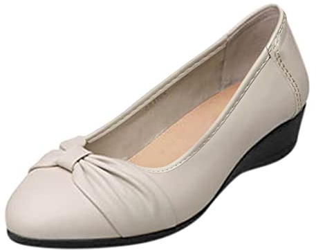 Ballerines pour femme avec talon compensé et sandales décontractées pour femme - Ballerines noires pour femme, beige, 38 EU