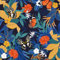 VEELIKE Blue Butterflies Floral Wallpaper Tropical Navy Leaf Contact Paper Self Adhesive Lining Paper for Drawers Bedroom Botanical Wall Art Wall Mural Patterned Wallpaper for Living Room 44.5cm×300cm