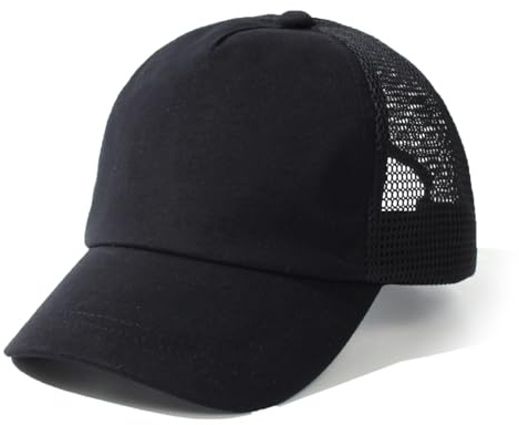 YAMEE Basebollkeps pojke och flicka sommar andningsbar mesh, justerbar basebollkeps för barn, sommarhatt för flickor solskydd, mjuk baby basebollkeps, barnkeps 0–5 år, svart, M
