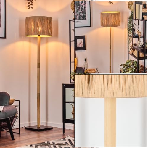 HOFSTEIN Floor lamp Granja, Floor lamp Made of Wood/Metal/Bast in Natural Colours/Black, lamp in Boho-Style/Scandinavian Design (Ø 40 cm), Height 169.5 cm, Foot Switch, 1 x E27, Without lamp