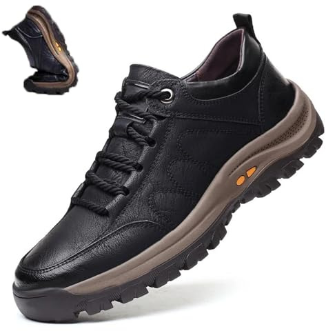 Nbzsmlkn Scarpe in Pelle Cucite A Mano,Scarpe da Trekking da Uomo con Supporto Plantare Anti-Fatica Antiscivolo E Antiurto,comode Scarpe da Ginnastica Ortopediche in Pelle da Uomo (43,Nero)
