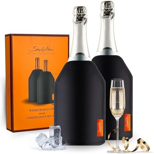SIMPLEX DOMO Set di 2 Manicotti – Raffreddamento Extra Lungo – Flessibile per Vino, Spumante & Champagne – Impermeabile – Perfetto per Casa & Outdoor – Doppio Raffreddamento per Bottiglie di Vino