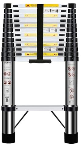 HUIYOPU Escalera Telescópica 3,2m, Escalera Retráctil de Acero Inoxidable, 150kg de Capacidad de Carga, Adecuada para El Mantenimiento de La Casa, Acceso Al áTico, ConstruccióN, Etc.