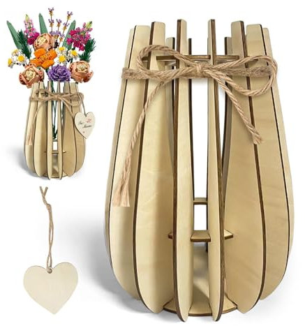 FloralGrace 1 vase en forme de cœur pour fleurs Lego, puzzle en bois, vase pour bouquet de fleurs Lego, roses, tournesols, tulipes et orchidées