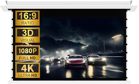 XOBRJQZ Motorized Projector Screen, Recessed In-Ceiling Electric Tab Tensioned Projector Screen, 90% Ambient Light Rejecting, Motorized Projector Screen 4K/8K Ultra HD Active, Home Theater Compatible