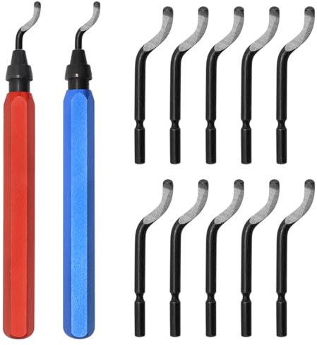Aoyswuz 2 Stück Entgrater Werkzeug mit 10 BS1010 Ersatzklinge Schnelle Installation Metallgriff Handentgrater für Stahl, Kupfer, Aluminium und Kunststoff (Rot & Blau)