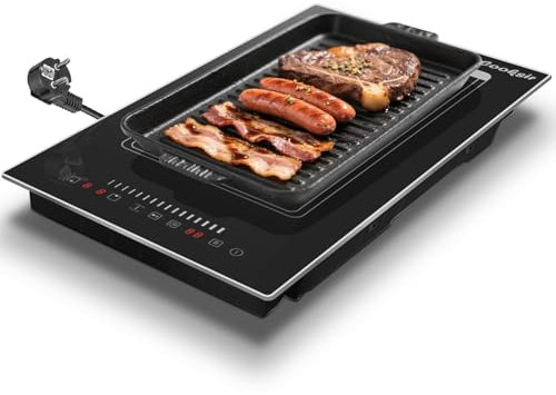 Cooksir Placa de inducción 2 fuegos con enchufe, 29 cm, Zona combinada flexible (zona grill), Temporizador 99 minutos, Control de Silder, Bloqueo de seguridad, 220V~240V, 3500W, Con enchufe