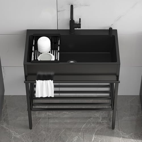 Évier Utilitaire avec Meuble, Evier Inox avec Robinet D'eau Froide et Chaude, Kit de Vidange, pour la Maison, le Garage, Les Commerces et L'extérieur(60 * 45 * 86cm)