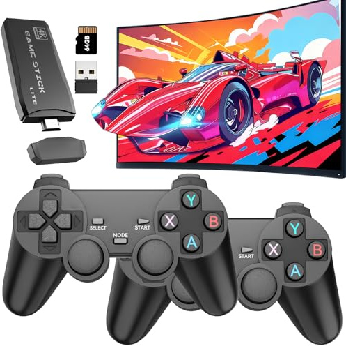 Console de Jeux rétro 2025 - Clé de Jeux 64 Go avec Plus de 20 000 Jeux, Jeux vidéo Plug & Play Sortie HDMI 4K + 2 manettes pour téléviseur Console de Jeux rétro 2,4 GHz