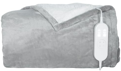 HOMCOM Couverture Chauffante, 180 x 130 cm, Plaid Chauffant avec 9 Niveaux de Chauffage, Minuterie 9 Heures, Lavable en Machine, Protection contre la Surchauffe, Flanelle et Velours de Coton, Gris