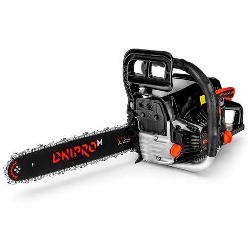 DNIPRO-M Motosega a Scoppio 45cc, Motore 2 Tempi 1.8 kW (2.4 HP), Barra Professionale 40cm (16), Sistema Easy Start, Antivibrazione, Sega per Taglio Legna - DSG-45H