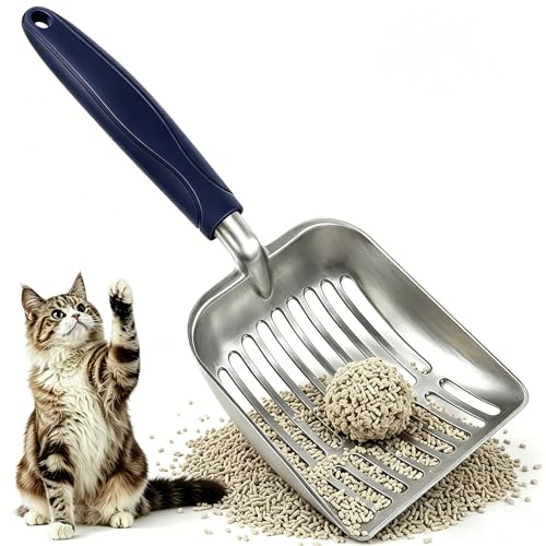 hunwutef spade kattlåda, kattunge koja, kattsand spade av aluminiumlegering, kattspade för kattlåda, kattströspade metall med långt praktiskt handtag för kattlåda