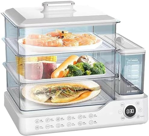 Vaporera Eléctrica Con Tanque De Agua Independiente, Vaporera Digital De Alimentos De 3 Niveles De 24l Con Inicio Retardado De 24 Horas Y Vapor Instantáneo Para Cocina Saludable, Apagado Automá white