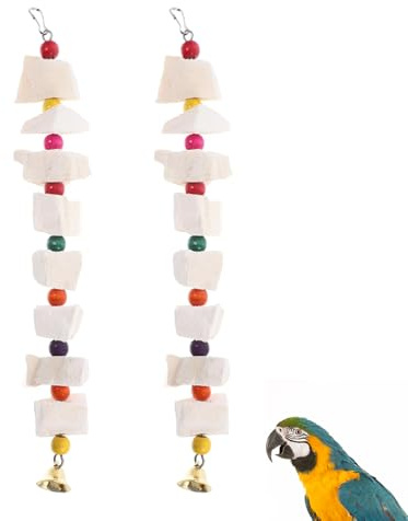VELAJA Juego de 2 Juguetes para Pájaros con Hueso de Sepia, Hueso de Jibia para Pájaros para Periquitos, Accesorios para Jaulas de Aves, Jibia para Pájaros para Limar el Pico para Periquitos