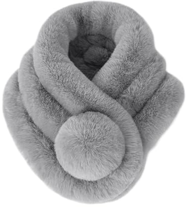EQLEF Scarf av fuskpäls, halsdukar av fuskpäls, vinterkrage, varm, med mjuk boll, för kvinnor, GRÅ, 62-65 cm