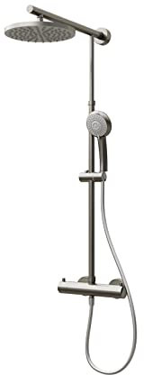 Schulte Duschsystem mit Sicherheits-Thermostat, Kopfbrause rund, Edelstahloptik, Duschmaster Rain mit Regendusche EP9640 90