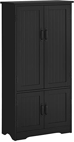 HOMCOM - Aparador de cocina, armario de cocina, estilo contemporáneo, 2 armarios, 3 estantes de MDF, paneles de partículas, color negro