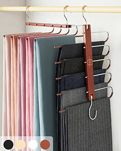 MORALVE Trousers Hangers Space Saving - European Beechwood Scarf and Jeans Hangers - Wardrobe Organiser and Space Saver Trouser Rack, Leggings Hanger, and Scarf Holder with 360° Swivel Hook (1 Pack)