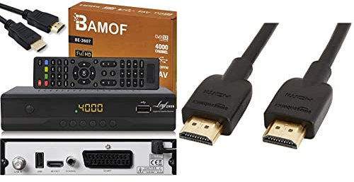 hd-line Bamof BE-2607 - Receptor de satélite Digital (HDTV, DVB-S/S2, HDMI, SCART, 2 USB 2.0, Full HD 1080p)& Amazon Basics - Cable HDMI 2.0 de Alta Velocidad Ultra HD, Compatible con formatos 3D