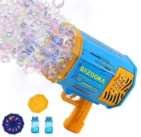 Petrella Toys Bubble Gun Bazooka Bubble Machine Gun 69 Hole Bubble Blaster Blower with Colored Lights Gifts for Kids Adults Outdoor Wedding Birthday Party Blue