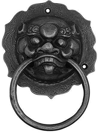 PuLAif Vintage knocker copper handle，Courtyard door handle, Antique Lion Head Door Knocker，ic Villa Front Door Handle，Anti- Copper Door Decoration Accessories/Brass (Color : Black)
