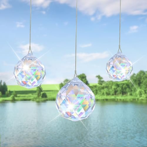 Kristalle zum Aufhängen, 3 Stück Prisma Sonnenfänger für Kronleuchter Anhänger, Fenster Ornament Handwerk Deko (30/40/50mm)
