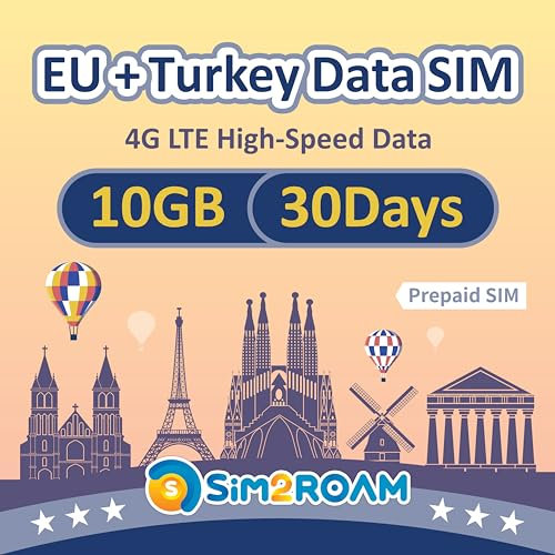 Tarjeta SIM UE+Turquía 30 Días |Datos SOLAMENTE|10 GB de datos 4G LTE de alta velocidad|Tarjeta SIM de viaje a Europa|¡NO se necesita registro, autenticación de identificación! Sin número de teléfono.