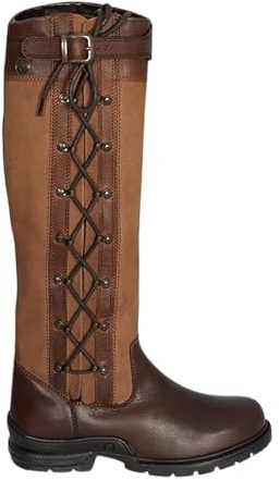 Bow & Arrow Equestrian Women Knee High Boots - Ladies Synthetic Leather Riding Boots with Round Toe & Low Heels - Adjustable Buckle & Lace-Up Closure - Nonslip Water-Resistant Rubber Sole