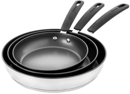 ProCook Gourmet Stainless Steel Frying Pan Set with Stay Cool Handles Non Stick Induction Safe Dishwasher Safe Cooking Pots - 3 Piece, 20/24/28 cm