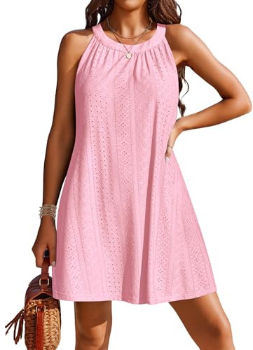 AI'MAGE Strandöverdrag Dam Strandbikini Omslag Upp Sommar Strandklänning Ärmlös Kortärmad Strand Semesterkläder Strandklänning S-XXL, Rosa 2, M