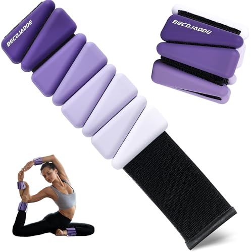 BECOJADDE Ankle Weights Set of 2 (Each 0.45kg) for Women Men Adjustable Silicone Wrist Weights Wearable Arm & Leg Weights for Home Pilates Yoga Walking Running Training, Purple
