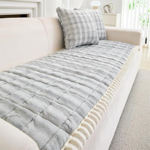 FASCINATDECO Sofa Covers 1 2 3 4 Seater, Universal & Non-Slip Sofa Slipcovers Couch Covers Washable, Thick Milk Velvet Sofa Cushion Covers for Pet Dog Furniture Protectors (Light Grey, 70x150cm)