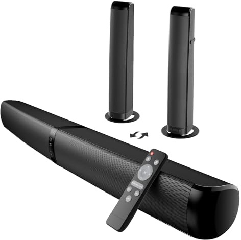 GarageRock Soundbar per Smart TV, versione aggiornata 2026 da 90 W, altoparlante TV con Bluetooth 5.3, ARC/ottico/AUX, design 2 in 1 staccabile, sistema home theater per TV/PC/proiettori
